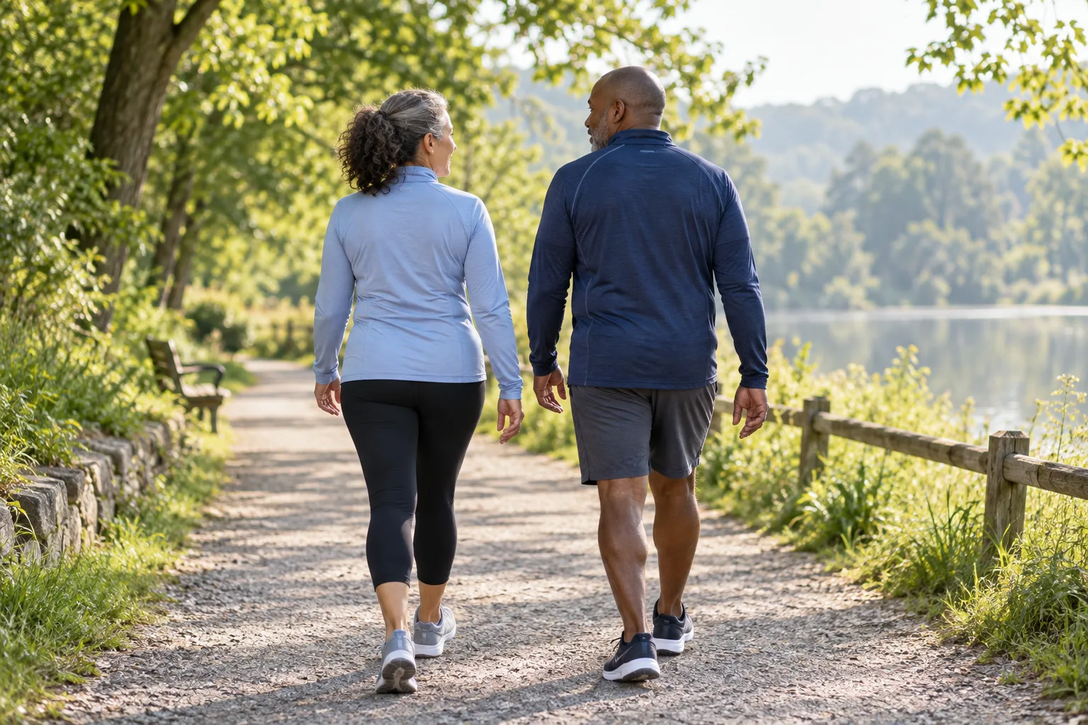 Illustrative scene of two adults walking outdoors